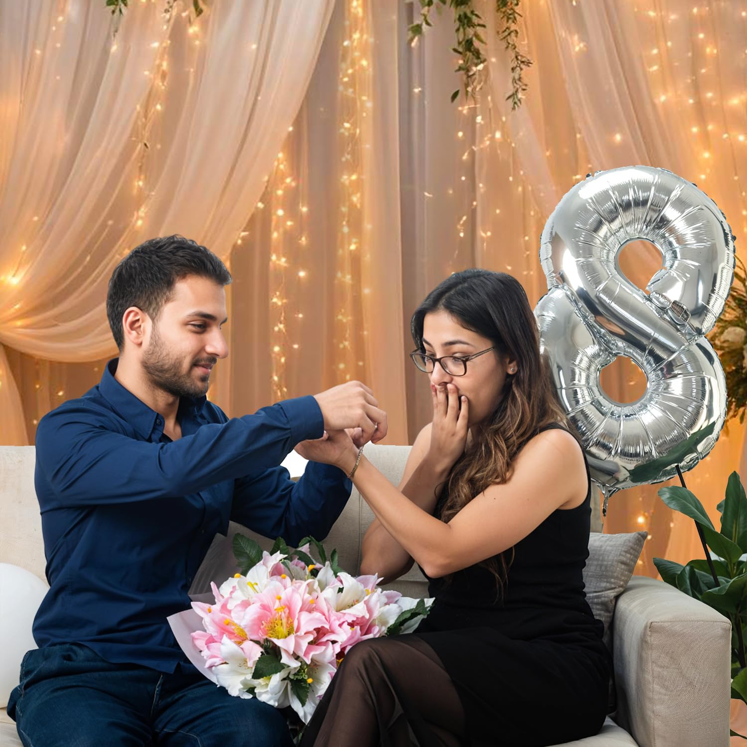 Party Propz White Net Curtain for Decoration with Fairy Lights, White Canopy Tent for Decoration, Birthday Backdrop for Decoration, Background Decoration Cloth for Wedding, Party, Wedding Decor(7Pcs) - Image 5