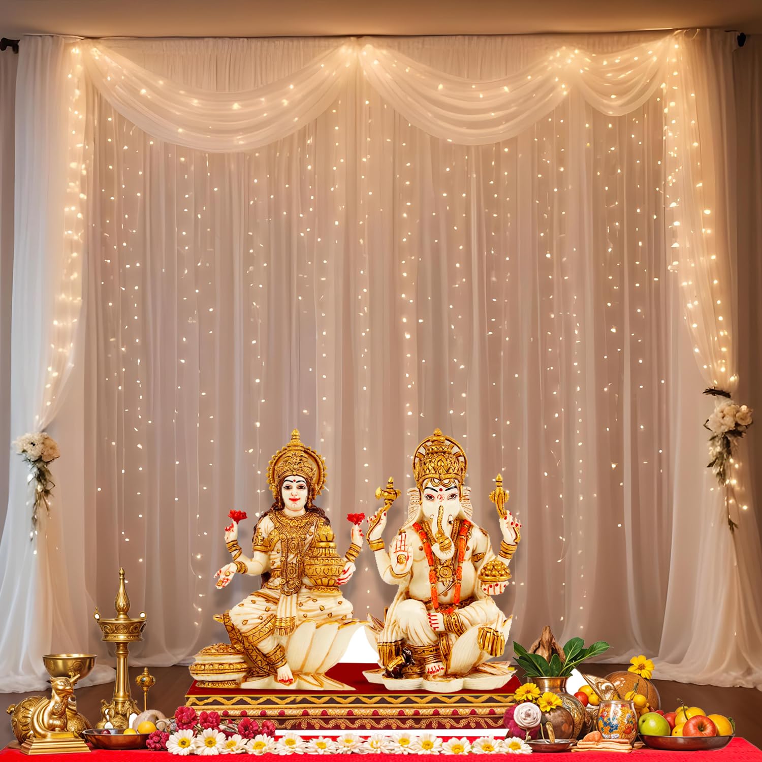 Party Propz White Net Curtain for Decoration with Fairy Lights, White Canopy Tent for Decoration, Birthday Backdrop for Decoration, Background Decoration Cloth for Wedding, Party, Wedding Decor(7Pcs) - Image 7