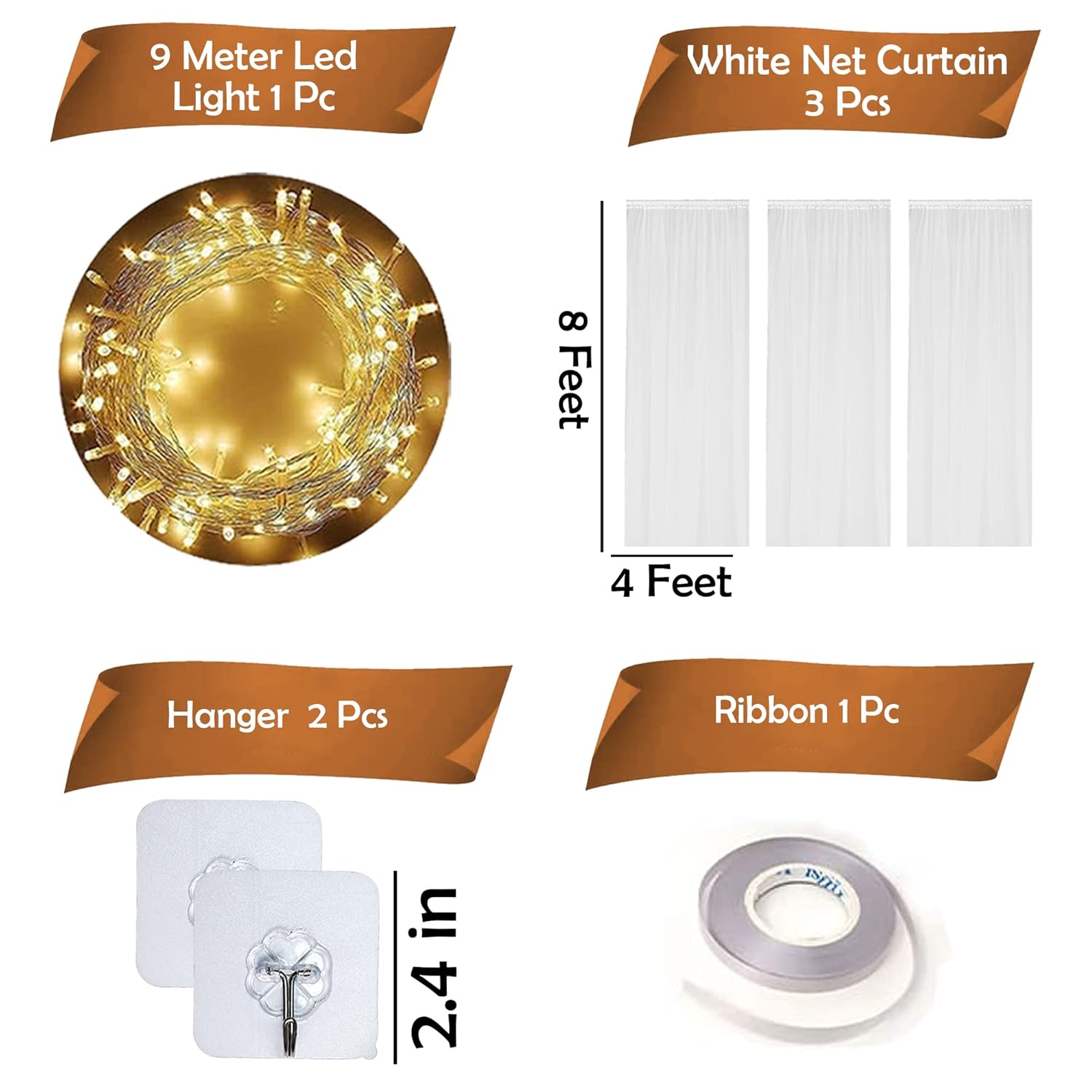 Party Propz White Net Curtain for Decoration with Fairy Lights, White Canopy Tent for Decoration, Birthday Backdrop for Decoration, Background Decoration Cloth for Wedding, Party, Wedding Decor(7Pcs) - Image 2